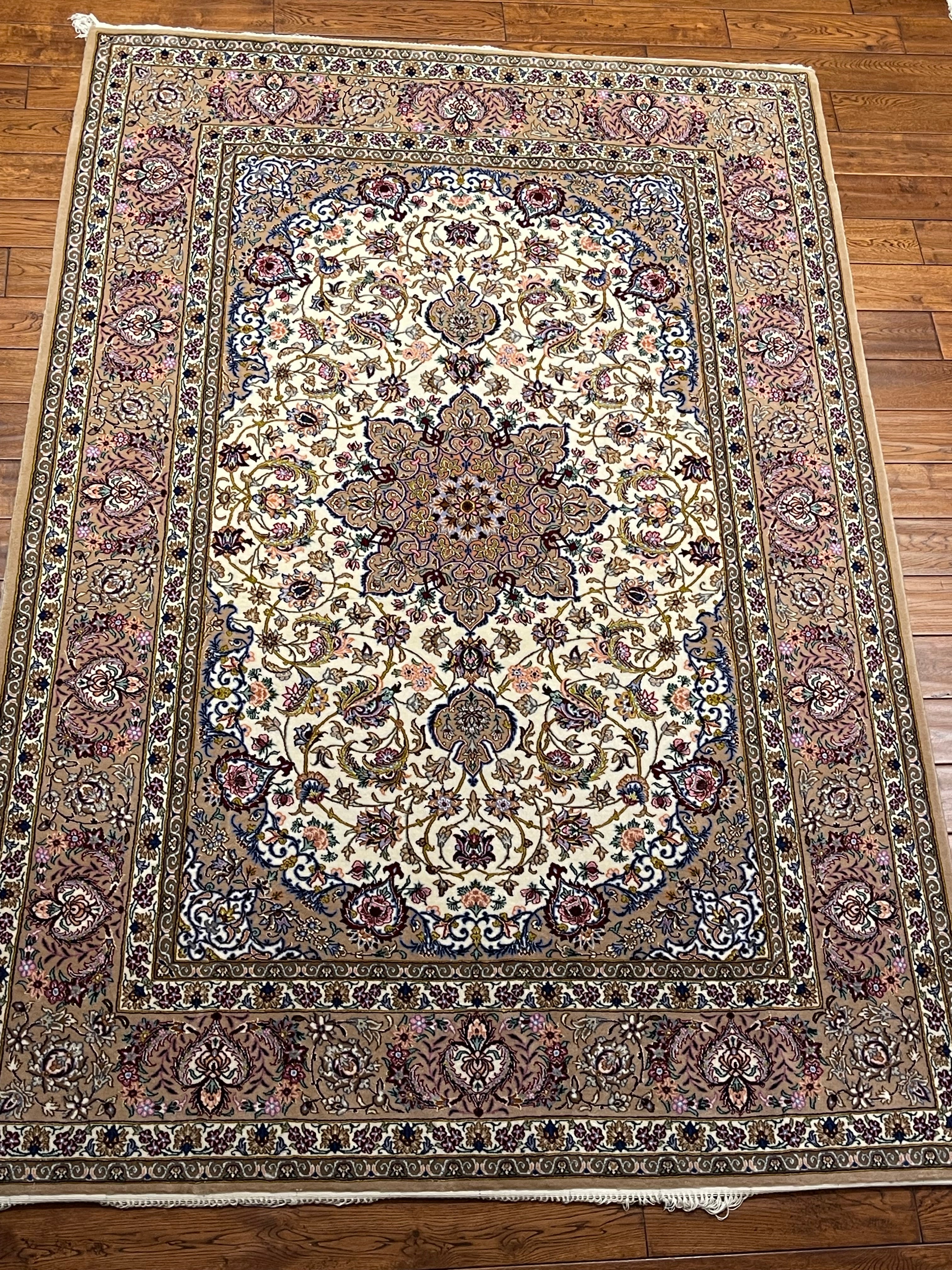Authentic Isfahan Persian Rug- Hand-Woven Silk& Wool