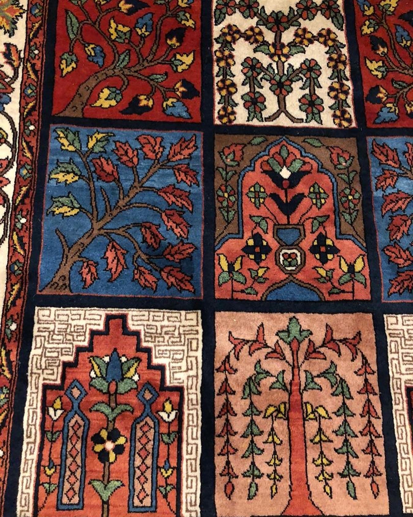 Bakhtiari Rug Handmade | Persian Bakhtiari Carpet Tree Panel Design Wool Rug