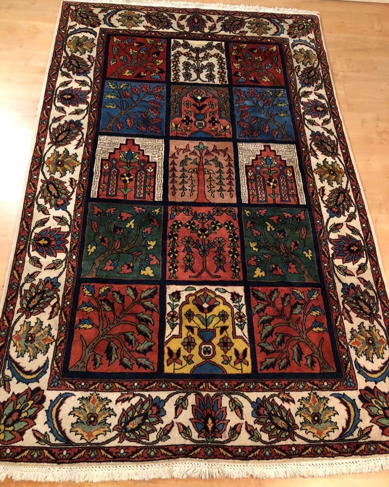 Bakhtiari Rug Handmade | Persian Bakhtiari Carpet Tree Panel Design Wool Rug