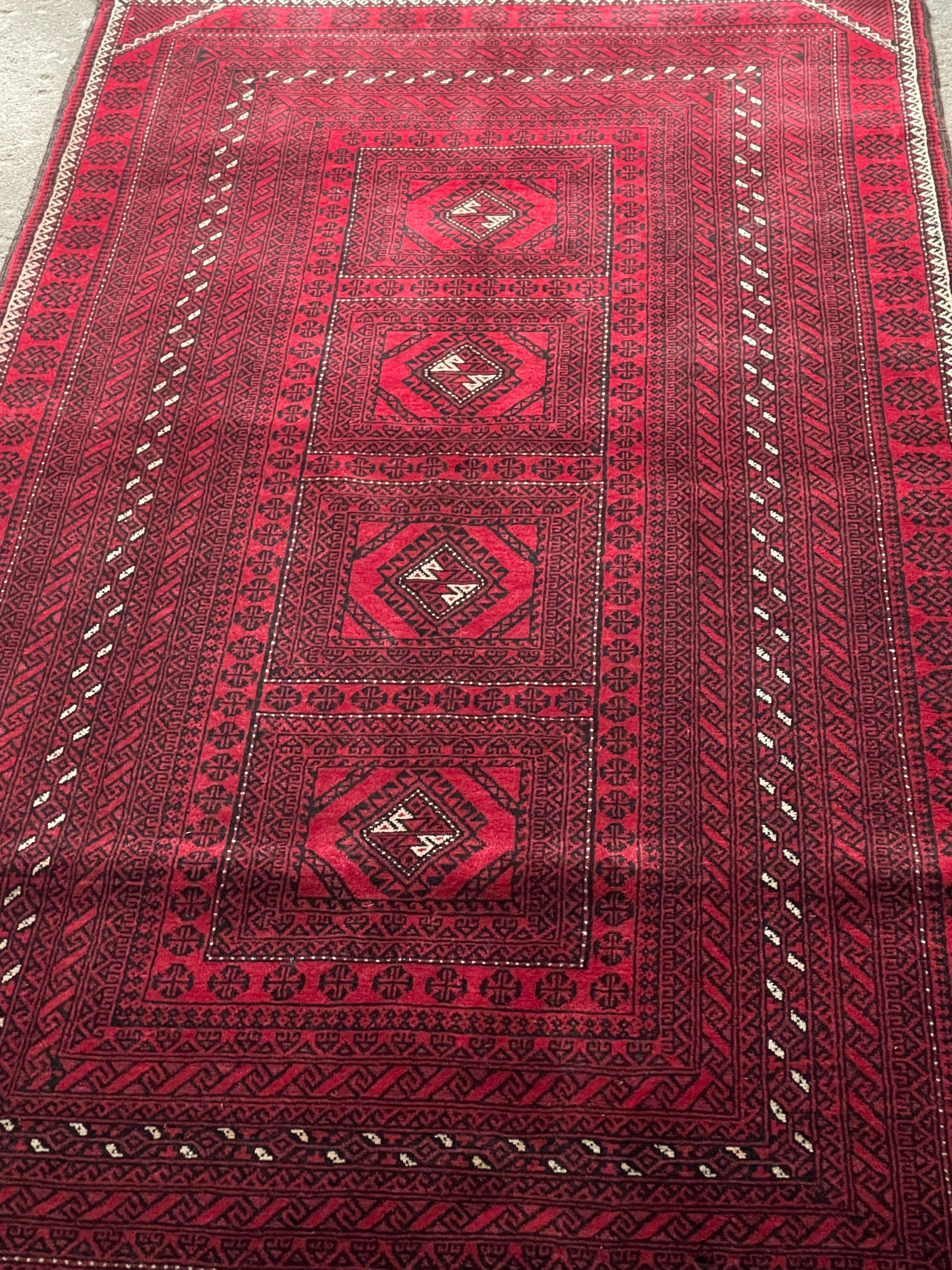 Antique Turkmen Handwoven Rug 150×200 cm – 100% Hand-Spun Wool, Warp & Weft Wool Persian Carpet
