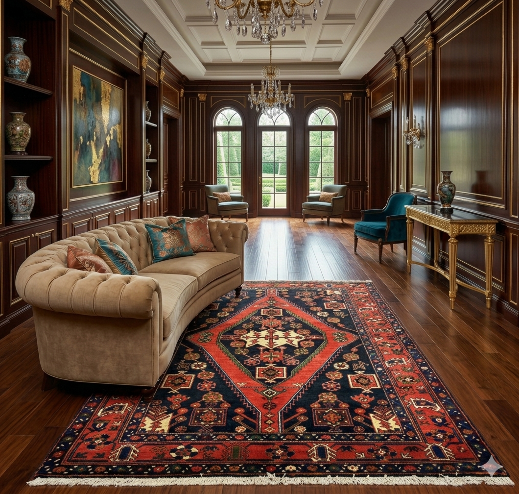 Persian Hosseinabad Hamedan Rug 150x200 cm - 50 Years Old - Hand-Knotted - Thick Pile - Excellent Condition