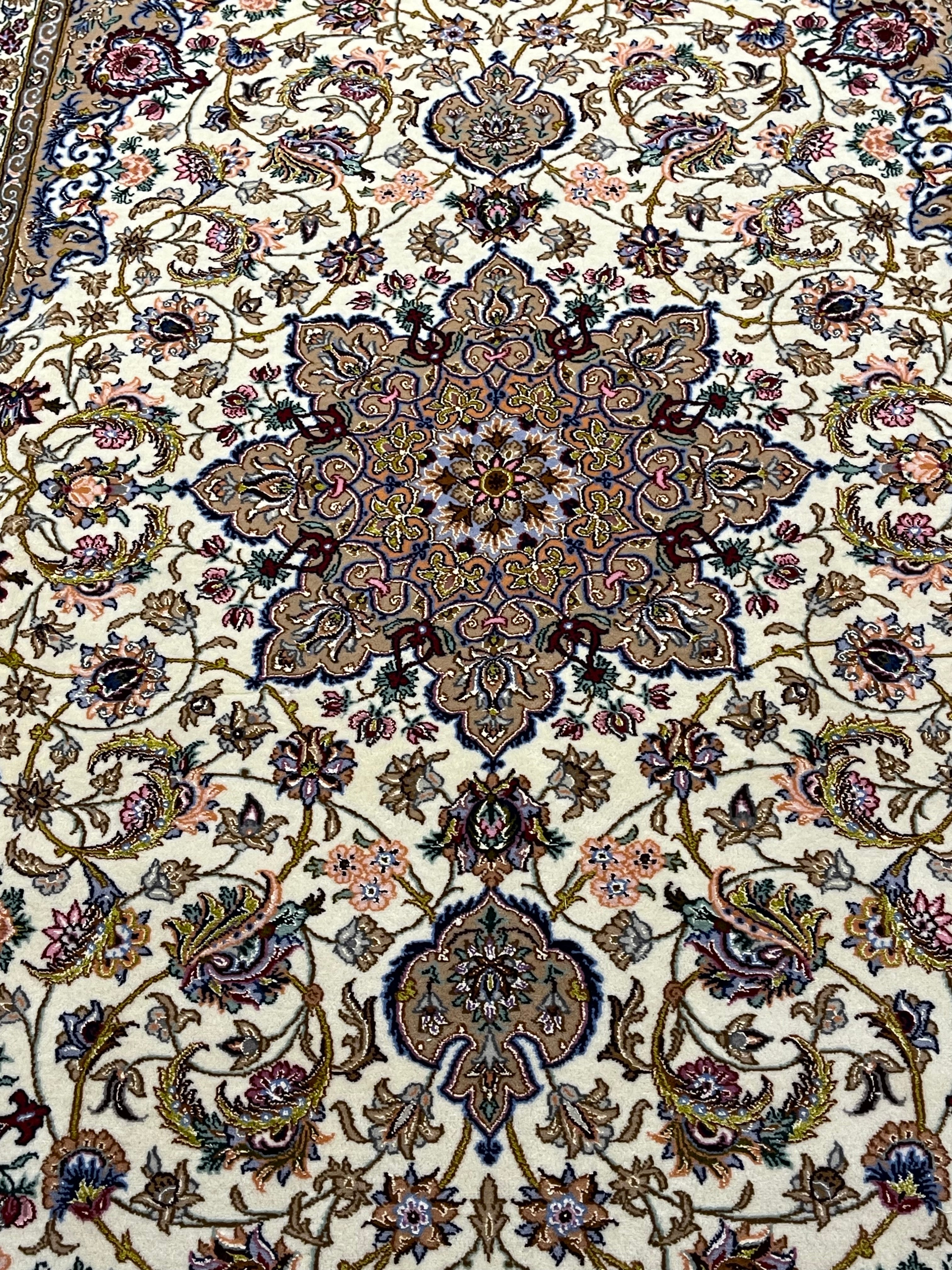 Authentic Isfahan Persian Rug- Hand-Woven Silk& Wool