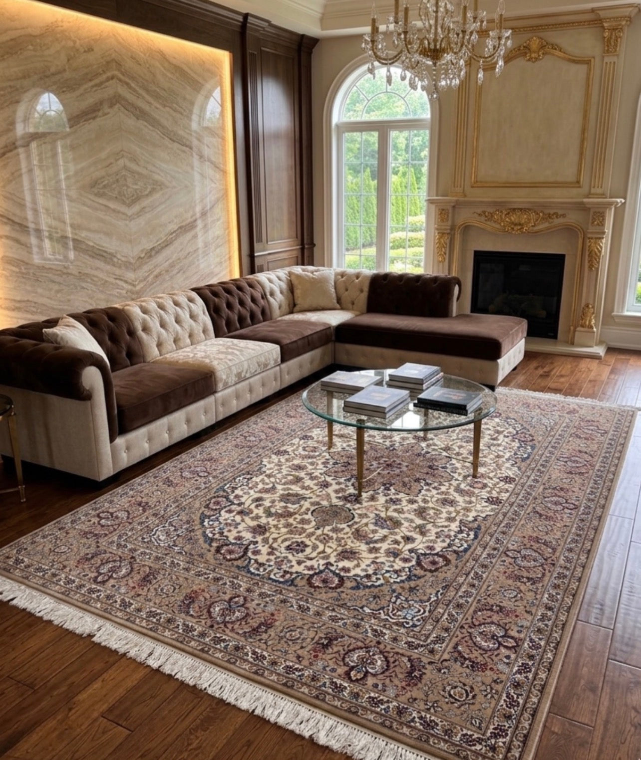 Authentic Isfahan Persian Rug- Hand-Woven Silk& Wool