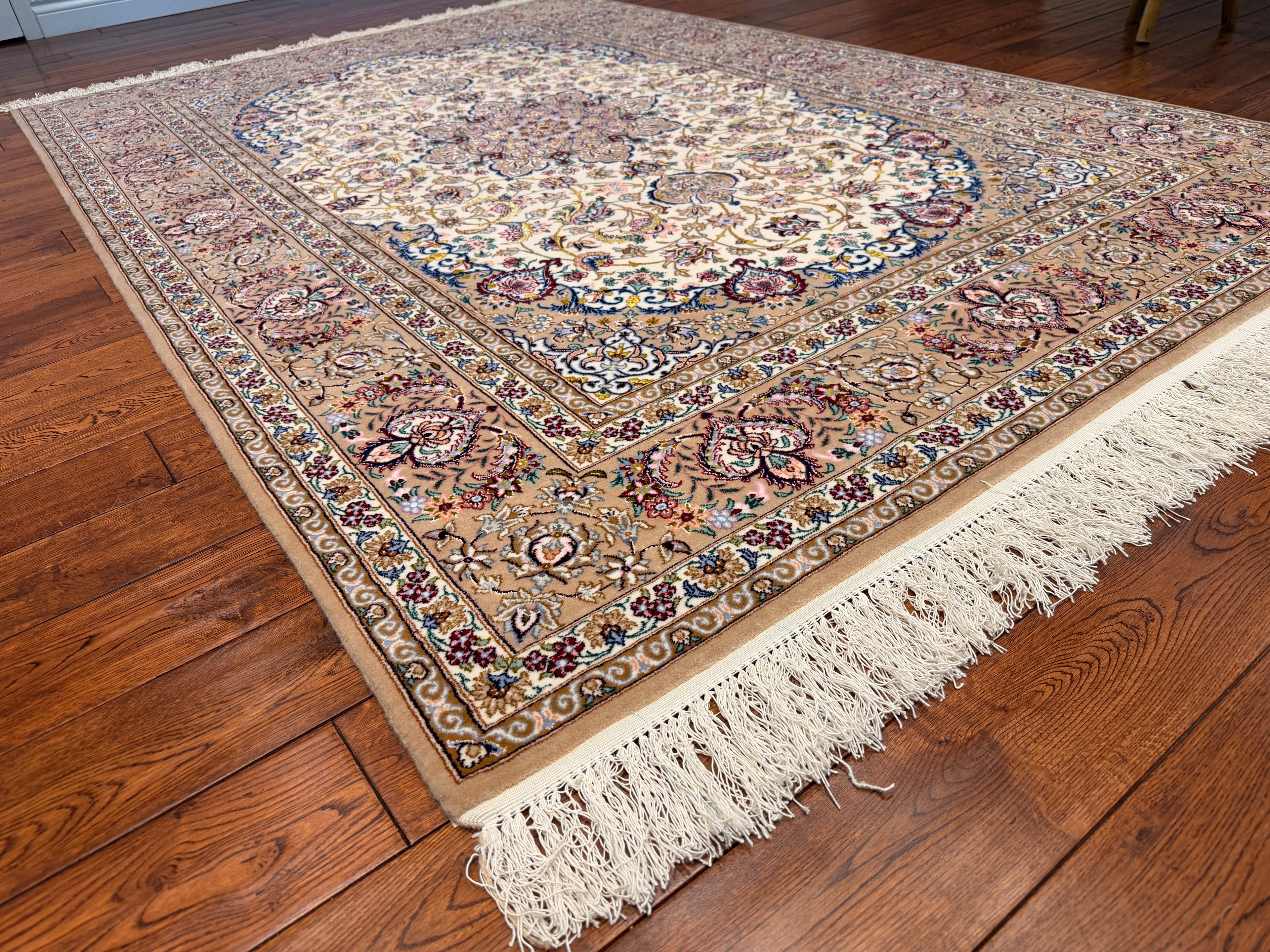 Authentic Isfahan Persian Rug- Hand-Woven Silk& Wool