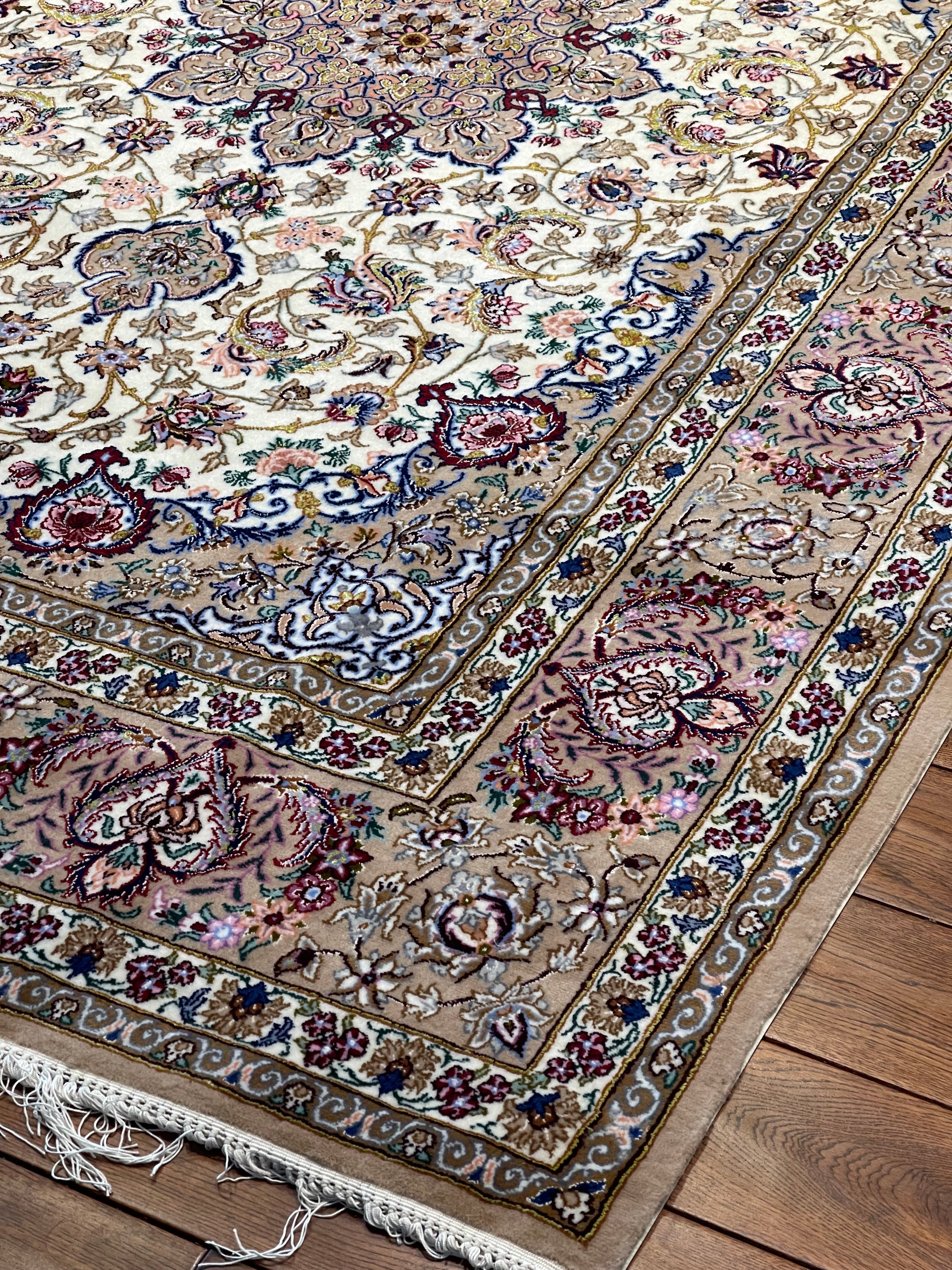 Authentic Isfahan Persian Rug- Hand-Woven Silk& Wool