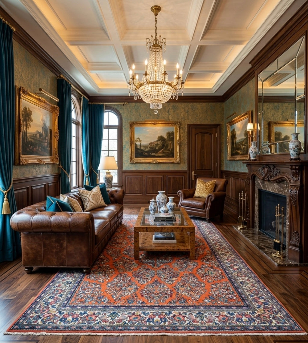 Premium Sarouk Persian Rug - Handmade  Wool &Silk Carpet