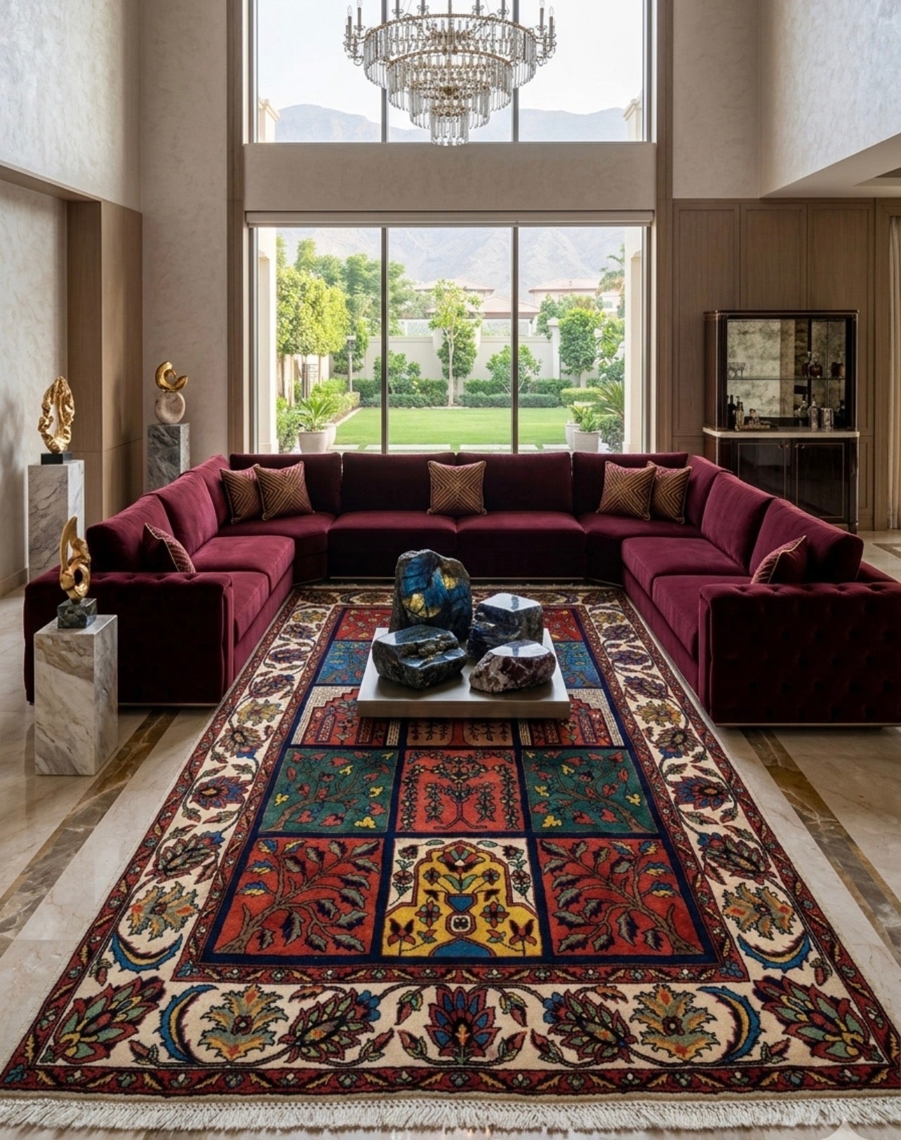 Bakhtiari Rug Handmade | Persian Bakhtiari Carpet Tree Panel Design Wool Rug