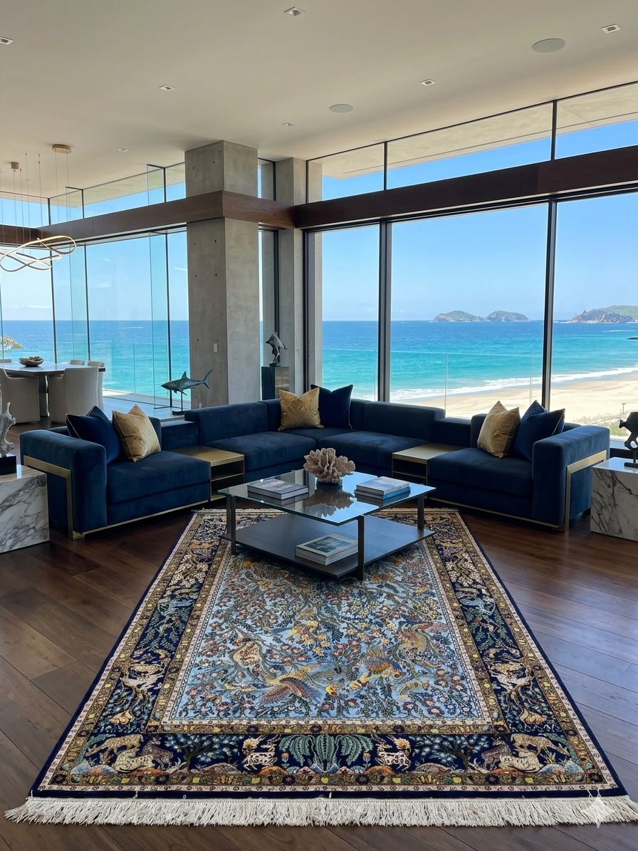 Luxury home with the  Isfahan Persian Handmade Rug -Silk & Wool- Luxury Carpet