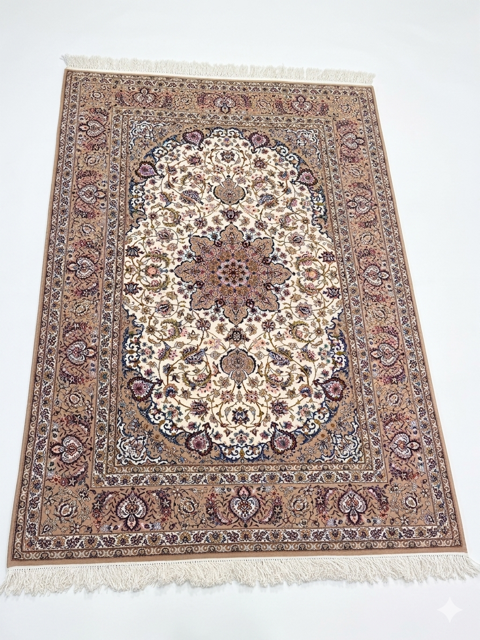 Authentic Isfahan Persian Rug- Hand-Woven Silk& Wool