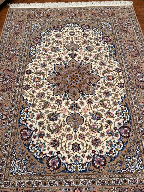Authentic Isfahan Persian Rug- Hand-Woven Silk& Wool