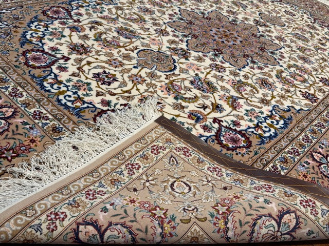 Authentic Isfahan Persian Rug- Hand-Woven Silk& Wool