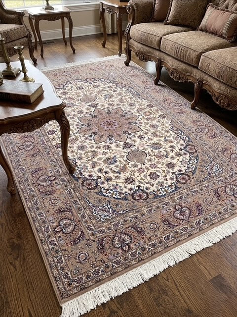 Authentic Isfahan Persian Rug- Hand-Woven Silk& Wool